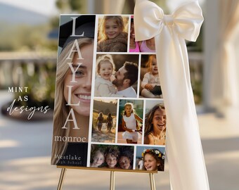 Graduation Photo Board Template | Personalized Grad Party Display Sign | Printable High School College Grad Decor | Modern Editable Design