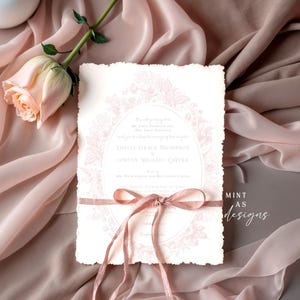 ピンクのトワルの結婚式招待状、ヴィンテージの結婚式招待状、花柄のシノワズリ ブラッシュの結婚式招待状、フォーマルなガーデン ウェディング | PTDJ01