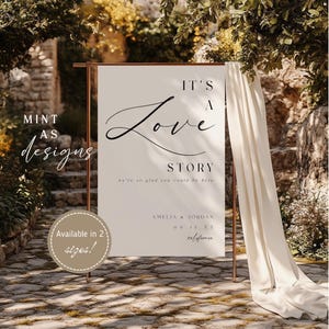 Modern Minimal Wedding Welcome Sign Template | Elegant Editable Corjl Design | Printable Love Story Sign | Neutral Boho Wedding Decor