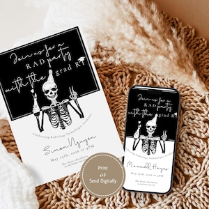 Faire-part 2026 pour l'obtention du diplôme technique en radiologie, invitation drôle de fête de diplômé RT, carte modifiable par radiographie squelette, photo de diplômé technologue en radiologie