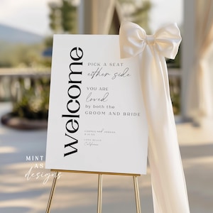 Plantilla moderna de letrero de bienvenida para boda / Letrero minimalista editable e imprimible para ceremonia / Impresión en cartón pluma o vinilo / Decoración DIY moderna