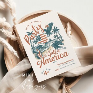 Plantilla de invitación para fiesta en la playa del 4 de julio / Divertida barbacoa patriótica de verano de la Costa del Golfo / Vintage americana imprimible / CANVA editable