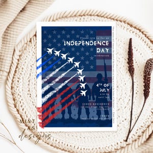 Invitación para el 4 de julio para familias militares / Fiesta de barbacoa patriótica Evite / Plantilla editable imprimible de descarga instantánea para el Día de la Independencia