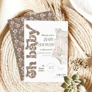 Floral Boho Baby Shower Einladung Vorlage Mädchen | Bearbeitbare druckbare Baby einladen | Rustikale Vintage Babyparty Karte | Boho Babyparty