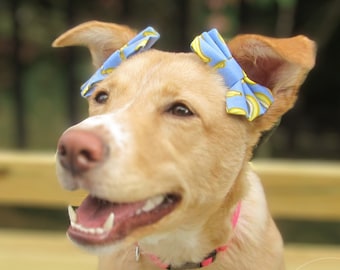 Banana dog bow headband, dog bows, dog hair bows, bows for dogs, doggie headbands, double bow headband, dog pigtail bows, pet headband,