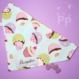 Cupcakes Over the collar dog bandana, personalized dog bandana, reversible dog bandana, slip on collar, custom dog bandana, cat bandana