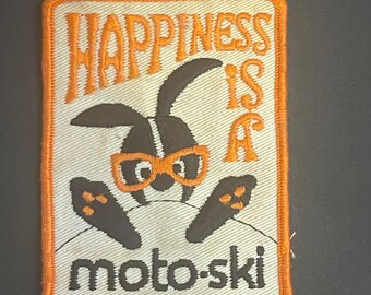 Vintage moto-ski “Happiness is” embroidered twill patch