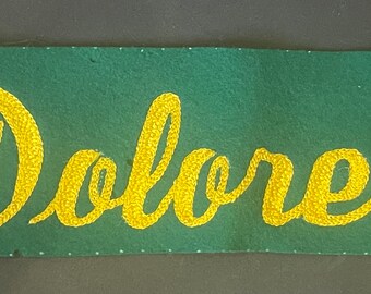 Vintage embroidered patch -Letterman Varsity “Dolores” chain stitch script