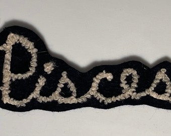 Vintage chenille patch-“Pisces” varsity letter cursive name