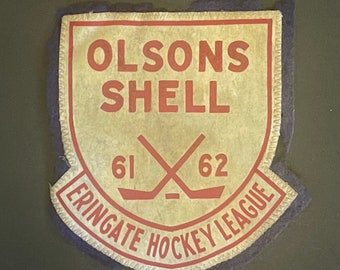 Vintage wool felt patch--shield 1961-1962 Olsons Shell Hockey League