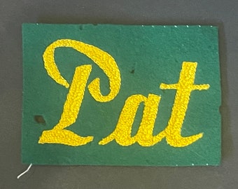 Vintage embroidered patch -Letterman Varsity “Pat” chain stitch script