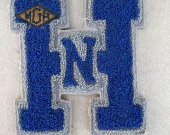 Vintage chenille appliqué patch-letter “H” with 2 color chenille and letter “N” and Black and Tan monogram