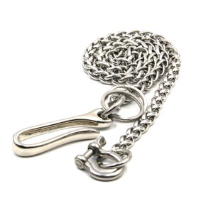 Cartera con cadena de trigo de acero inoxidable, llavero con cinturón de cuero, cadena de acero inoxidable para monedero, regalos para hombres