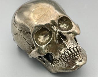 Hebilla de cinturón de cuero retro con hebilla de calavera de cobre color plata antigua
