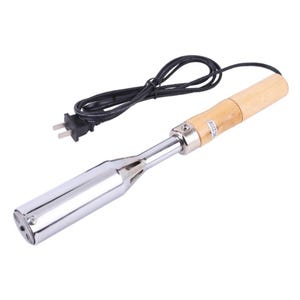 May include: A silver soldering iron with a wooden handle and a black electrical cord with a US plug. The soldering iron has a label that reads "KIZUNA".
