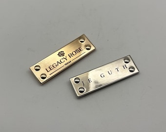 Etiqueta de cuero personalizada para bolso, etiqueta de equipaje con logotipo personalizado, 56,7 x 23,3 mm, dorado claro/plateado