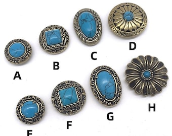 Blue Turquoise Stone Concho Leather Bag Decoration Button Screw Back