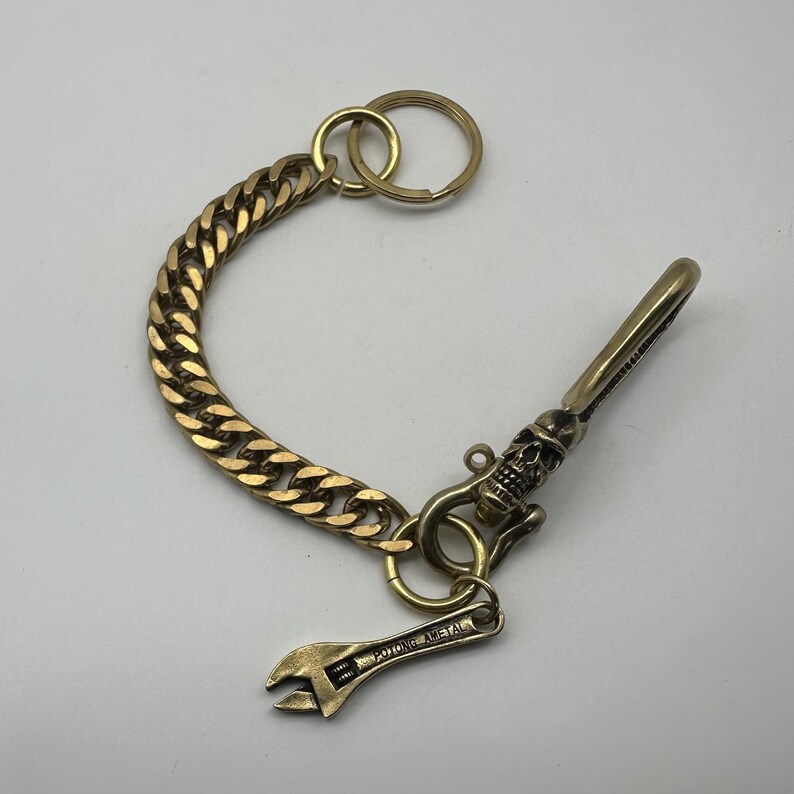 Brass Skull Keychain Biker Belt Hook Key Holder Manager Hand Crafted image 7