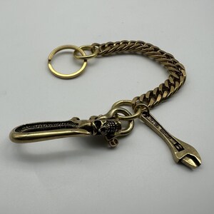 Brass Skull Keychain Biker Belt Hook Key Holder Manager Hand Crafted image 6