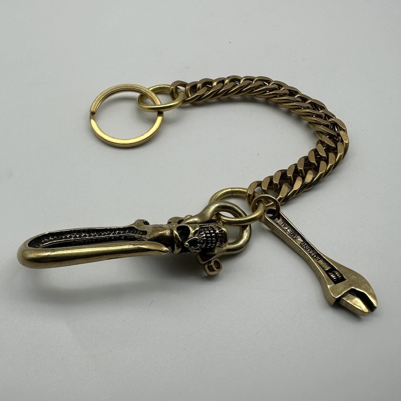 Brass Skull Keychain Biker Belt Hook Key Holder Manager Hand Crafted image 6