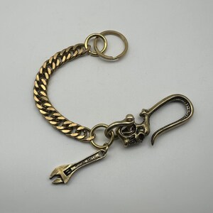 Brass Skull Keychain Biker Belt Hook Key Holder Manager Hand Crafted image 2