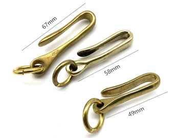 Llavero de hombre con gancho de pez de latón macizo, 49/58/67 mm