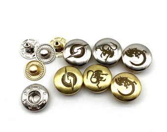 Custom Logo Leather Snaps,Personalized Snap Buttons,Leather Buttons,Customized Brand Brass Snap Button Closure,Size 8/10/12.5/15mm
