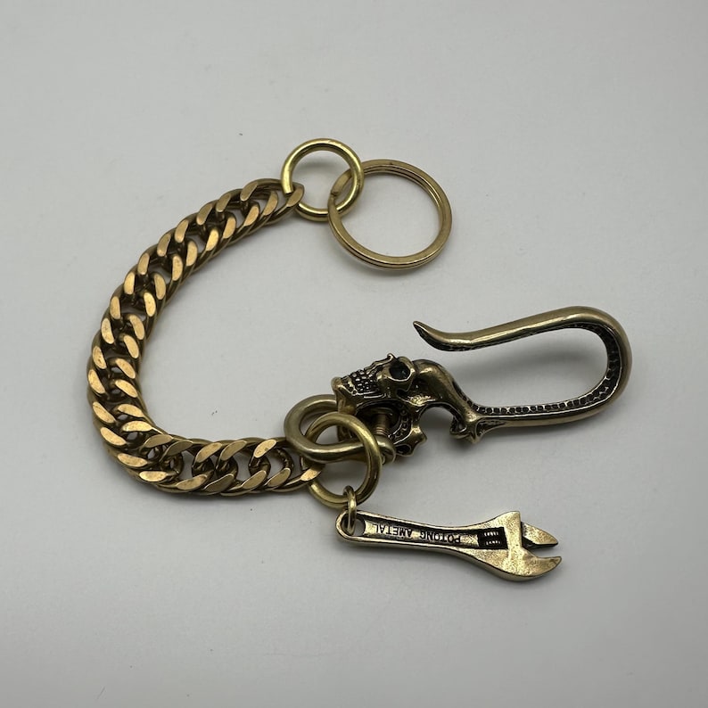 Brass Skull Keychain Biker Belt Hook Key Holder Manager Hand Crafted image 5