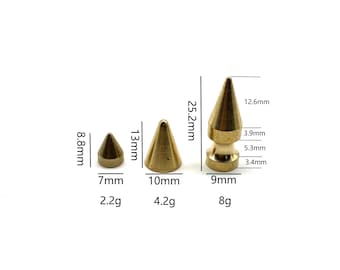 Brass Spikes Rivets Screw Back Conical Studs,Leather Crafting Bullet Post Button 9/13/25mm