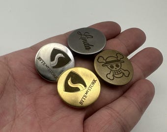 Botón de costura de latón con logotipo personalizado, botones para ropa, botón de vástago, botón de diseño personalizado de 25 mm, 4 colores: dorado, plateado, bronce y negro.