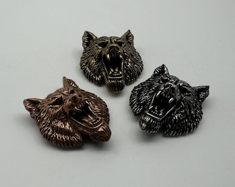 Adornos decorativos de cuero con forma de lobo y cierre de rosca, 34 x 40 mm