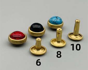 Rebites de latão turquesa de 6/8/10 mm, tachas de pedra vermelha/preta/azul, rebites de botão rápido de 10 mm para artesanato em couro
