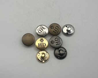 Botones de ropa con logotipo personalizado, botones de caña, botones redondos metálicos de caña, botones de costura con diseño personalizado, 18 mm dorados, plateados, bronceados y negros.