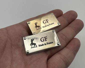 Etiqueta de mochila de aleación personalizada: Etiqueta de equipaje de cuero personalizada (40 x 21 mm, dorado claro/plateado)