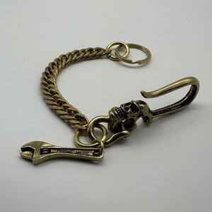 Brass Skull Keychain Biker Belt Hook Key Holder Manager Hand Crafted image 4
