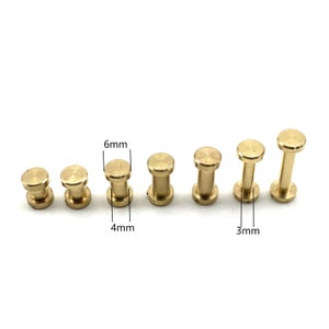 Rivetti a vite Chicago in ottone con tappo da 6 mm, rivetti a vite in pelle, bottoni per rilegatura di libri, altezza da 4 mm a 20 mm
