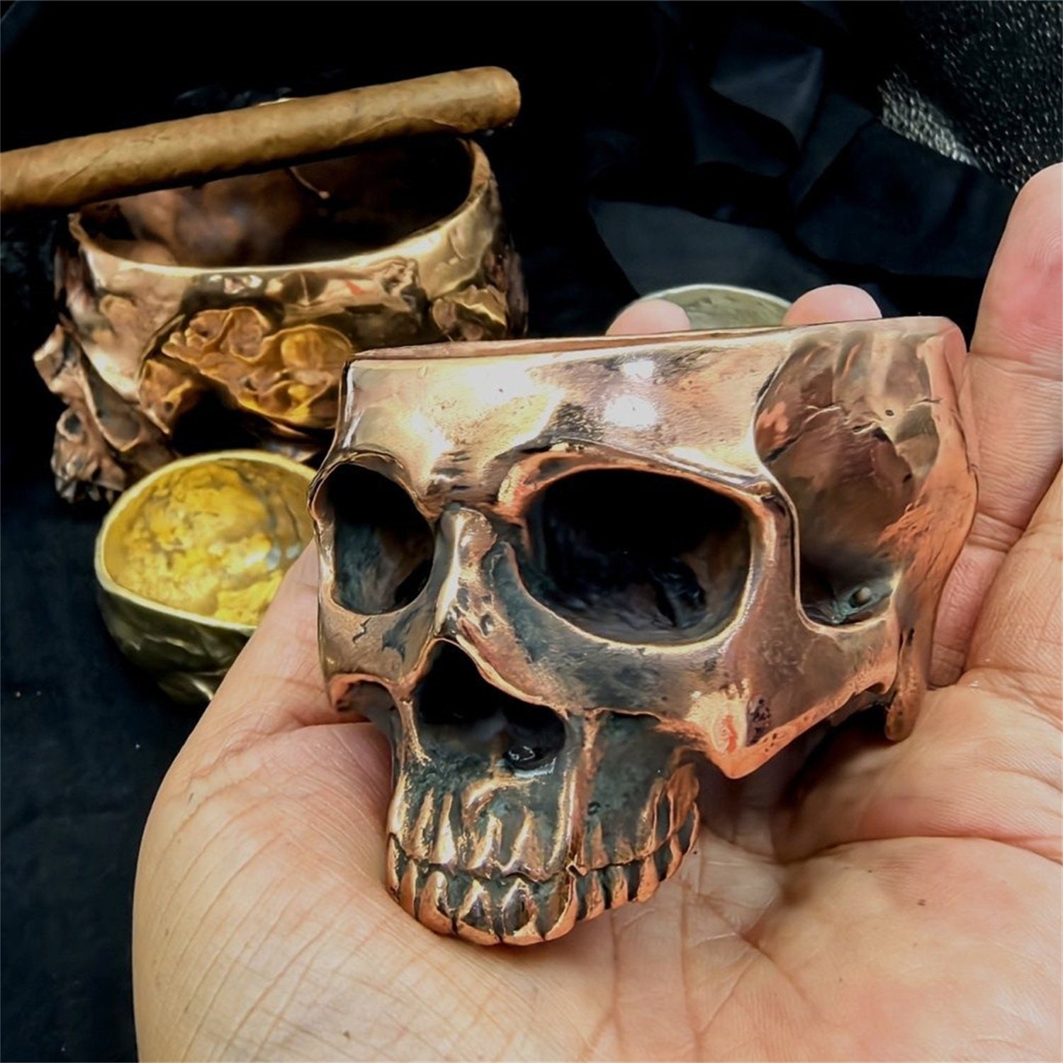 Brass Skull Head Container,skull Cigar Tray,skull Ashtray - Etsy