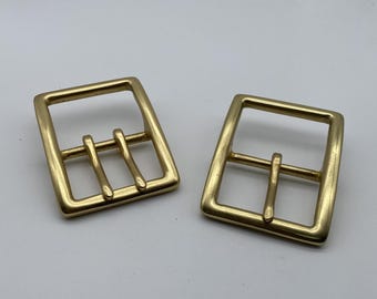 Hebilla de latón de 44 mm con doble y una punta para hombre, grande, de cuero, con herrajes para cinturón.