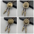 Flower Bolo Ties,3.2mm Leather Cord with Adjustable Brass Bolo Concho and Tips,Leather Necktie