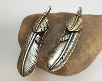 2pcs/Pair Brass Feather Charm Statuette,Feather Keyring Keychain,Feather Figurine