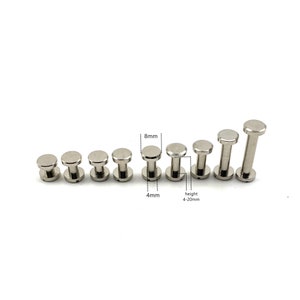 Rivetti a vite Chicago in argento con tappo da 8 mm, rivetti a vite in pelle, bottoni per rilegatura di libri, altezza da 3 mm a 20 mm