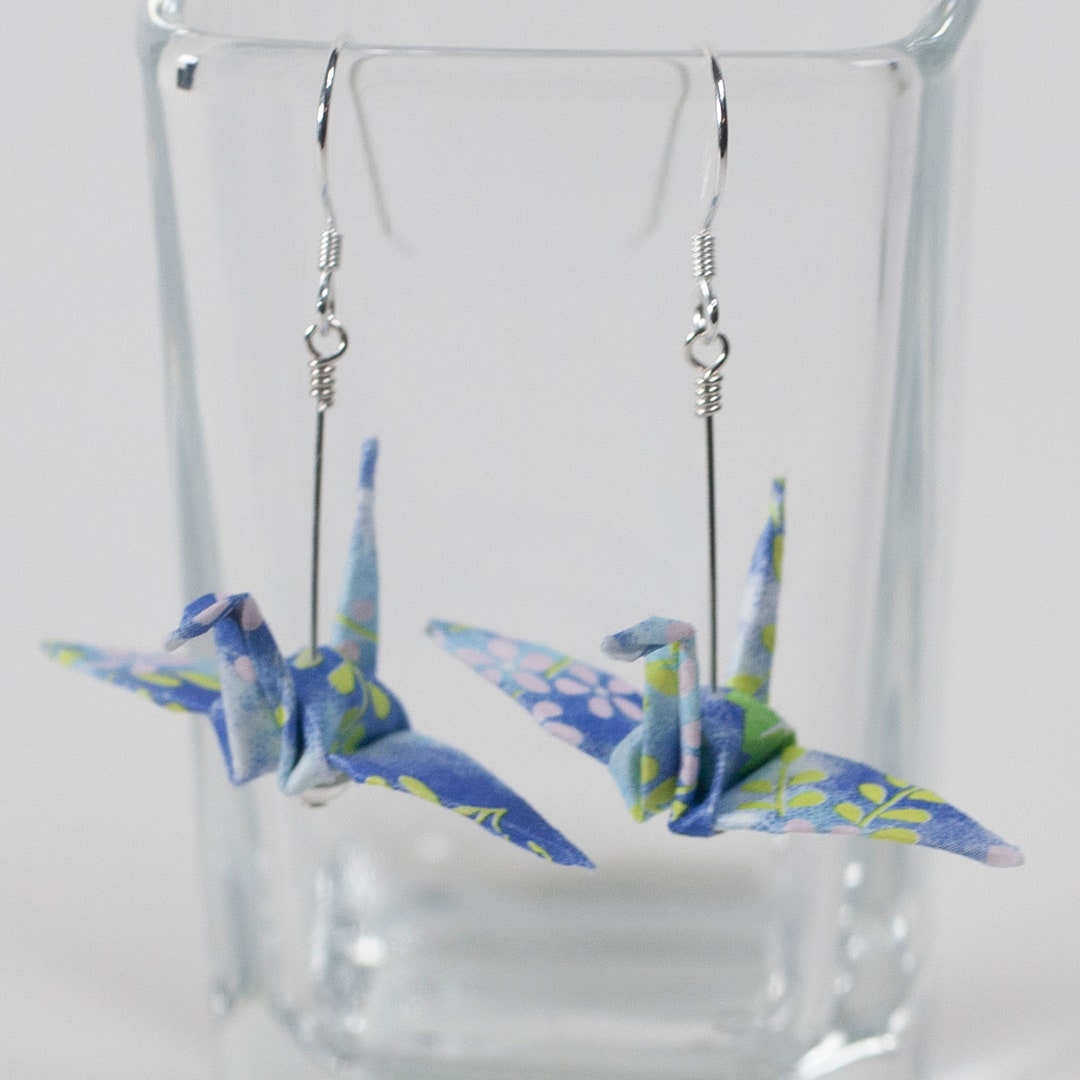 Origami Paper Crane Earrings Japanese Washi Paper Jewelry Etsy