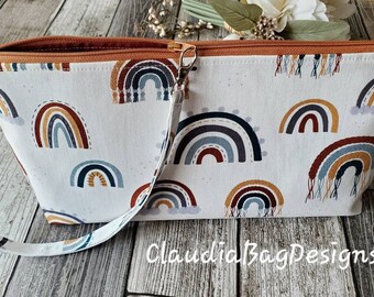 Mega Zipper Pouch - BOHO Rainbow - Earth Neutral - ExtraLarge Zipper Bag - Diaper Bag - Makeup - Baby Wipes Case - Cosmetic - Project Bag