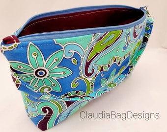 Mega Zipper Pouch - Boho Blue Turquoise Eggplant Purple - Large Zipper Bag - Wipes Case - Mini Diaper Bag - Cosmetic - Toys- Storage Bag