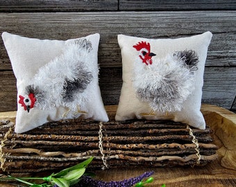 Mini Pillows - Set of 2 - Chicken Accent Decor