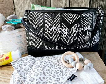 Mega Zipper Pouch - Black White Arrows - Large Wristlet Bag - Clutch- Wipes Case - Diaper Bag - Baby Crap Bag - Baby Shower Gift