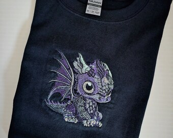 Dragon Kids Tee - Embroidered T-shirt - Youth Size 4 - XS - Black