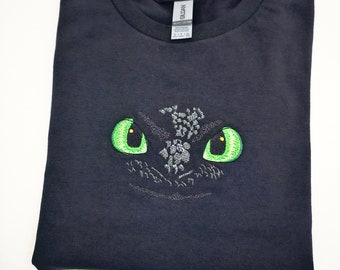 Dragon Youth Shirt - Eyes - Lizard Dinosaur - Kids Tee - Embroidered T-shirt - Youth L Large - Black