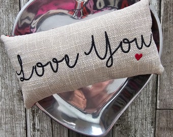 Mini Accent Pillow - Love you  - Valentine's Day Gift - Wedding Gift - Red Heart - Home Decor - Small Couch Pillow