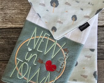 Burp Cloth n Bib Newborn Baby Gift Set - Best Baby Shower Gift - New Mom Gift - Boy Mom - Girl Mom - Moss Green - New in Town
